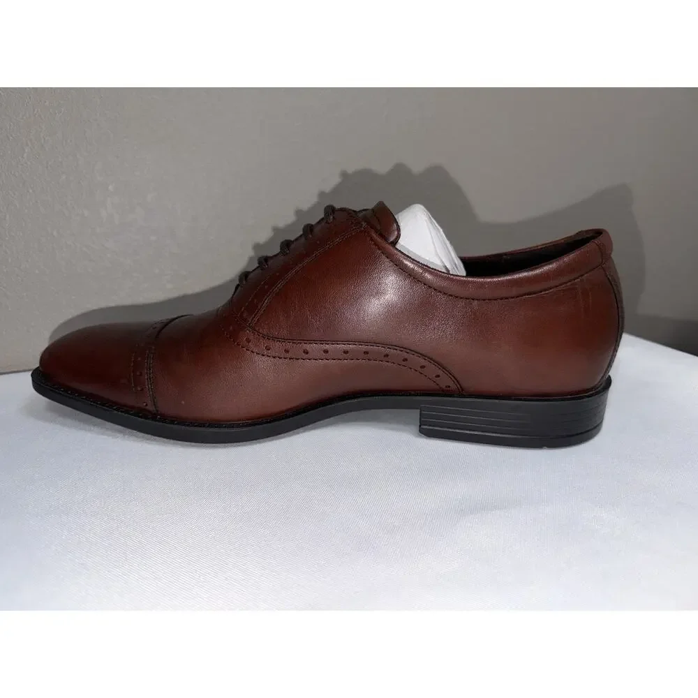 NWOT Ecco Men’s 8.5 Brown Leather Cap Toe Semi Brogue Oxford Lace Up Dress Shoes
